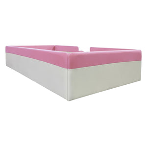 English Elm Twin Kids Platform Daybed with Fence Rail and Staircase Pu Upholstered Frame SF000153AAH-1