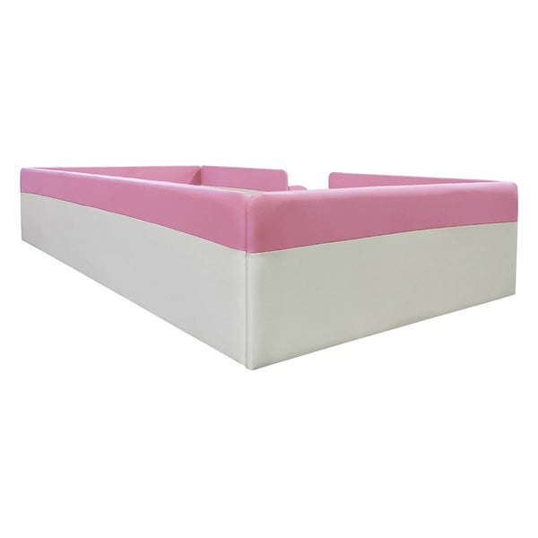 English Elm Twin Kids Platform Daybed with Fence Rail and Staircase Pu Upholstered Frame SF000153AAH-1