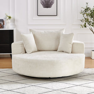 English Elm 55''L Chenille Foam Single Swivel Chair with Plush Backrest Pillow, 360° Smooth Recline for Living Room Lounge Comfort Beige W834S00353