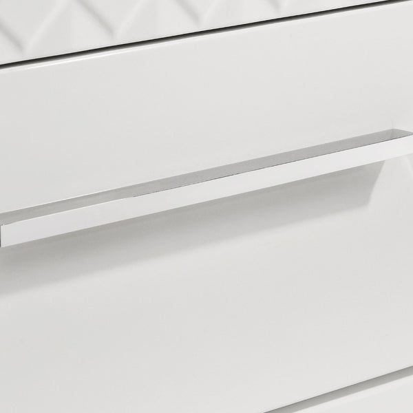 English Elm Pierce Queen Bedroom Set with Led Headboard Diamond Embossed High Gloss Finish Gloss White B062S01733