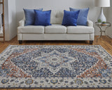 Homeroots 10' X 13' Ivory Blue And Red Floral Power Loom Area Rug With Fringe  Polypropylene 514000