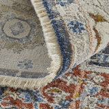 Homeroots 10' X 13' Ivory Blue And Red Floral Power Loom Area Rug With Fringe  Polypropylene 514000