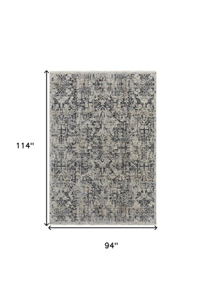 HomeRoots 8' Gray and Ivory Abstract Power Loom Area Rug with Fringed Edges for Modern Living Spaces 8' X 10' 514007