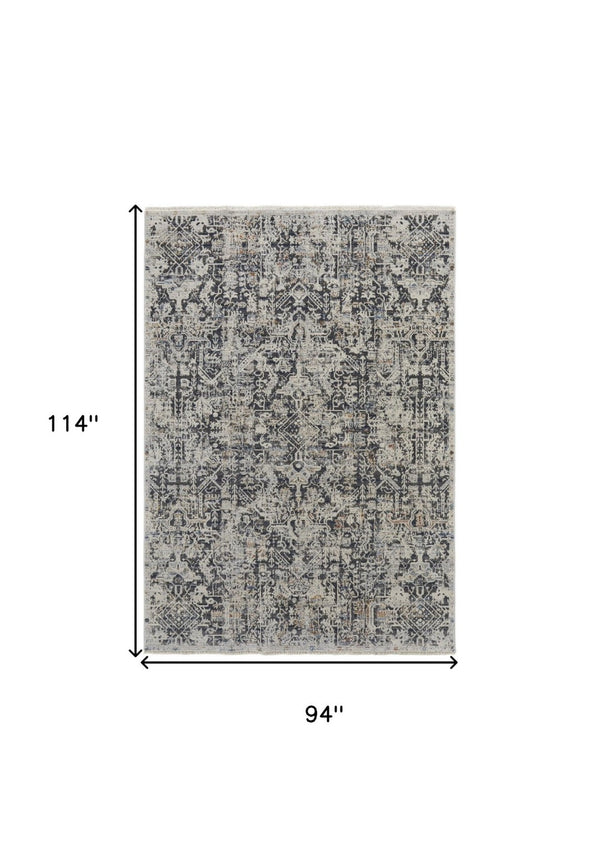 HomeRoots 8' Gray and Ivory Abstract Power Loom Area Rug with Fringed Edges for Modern Living Spaces 8' X 10' 514007