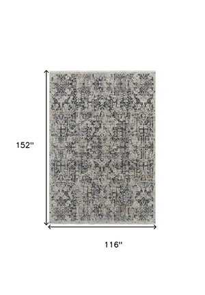 HomeRoots 8' Gray and Ivory Abstract Power Loom Area Rug with Fringed Edges for Modern Living Spaces 10' X 13' 514008