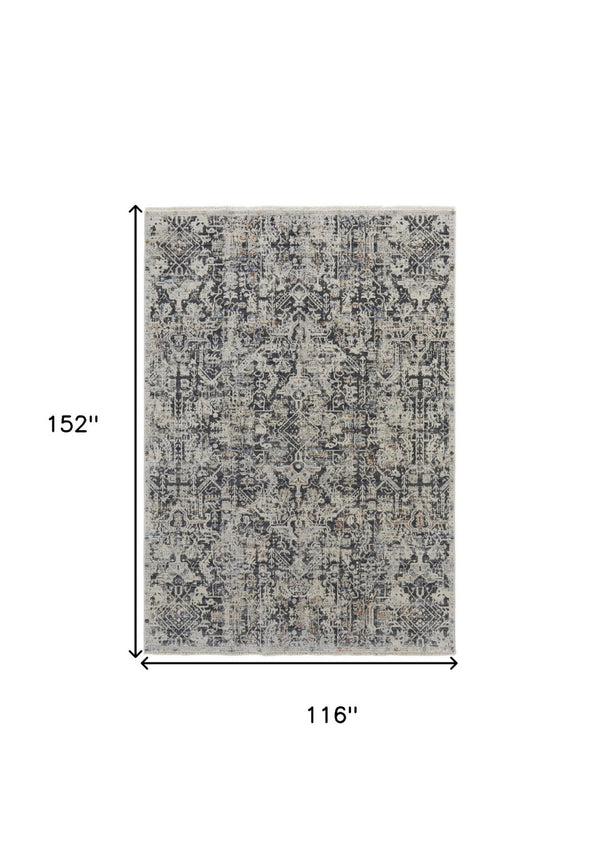 HomeRoots 8' Gray and Ivory Abstract Power Loom Area Rug with Fringed Edges for Modern Living Spaces 10' X 13' 514008