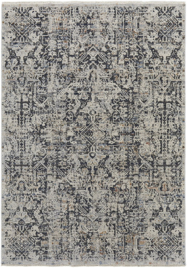 HomeRoots 8' Gray and Ivory Abstract Power Loom Area Rug with Fringed Edges for Modern Living Spaces 12' X 15' 514012