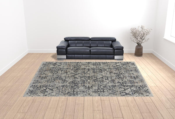HomeRoots 8' Gray and Ivory Abstract Power Loom Area Rug with Fringed Edges for Modern Living Spaces 12' X 15' 514012