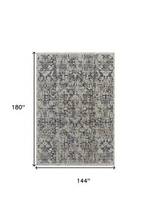 HomeRoots 8' Gray and Ivory Abstract Power Loom Area Rug with Fringed Edges for Modern Living Spaces 12' X 15' 514012