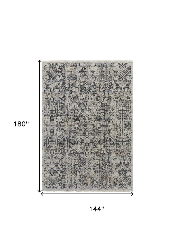 HomeRoots 8' Gray and Ivory Abstract Power Loom Area Rug with Fringed Edges for Modern Living Spaces 12' X 15' 514012