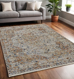 Homeroots 5' X 8' Tan And Ivory Floral Power Loom Non Skid Area Rug With Fringe  Polypropylene 514014