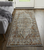 Homeroots 12' Tan Ivory And Orange Floral Power Loom Non Skid Runner Rug  Polypropylene 514019