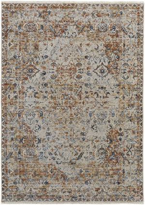 HomeRoots 12' Elegant Tan and Ivory Floral Power Loom Area Rug with Tasseled Fringe for Timeless Style 12' X 15' 514020