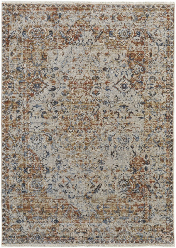 HomeRoots 12' Elegant Tan and Ivory Floral Power Loom Area Rug with Tasseled Fringe for Timeless Style 12' X 15' 514020