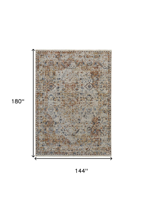 HomeRoots 12' Elegant Tan and Ivory Floral Power Loom Area Rug with Tasseled Fringe for Timeless Style 12' X 15' 514020