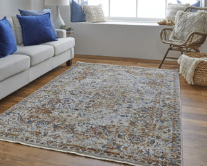 HomeRoots 12' Elegant Tan and Ivory Floral Power Loom Area Rug with Tasseled Fringe for Timeless Style 12' X 15' 514020