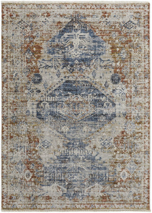 HomeRoots 5' Distressed Oriental Area Rug in Gray-Blue and Burnt Orange with Fringed Tassels for Warmth 12' X 15' 514028