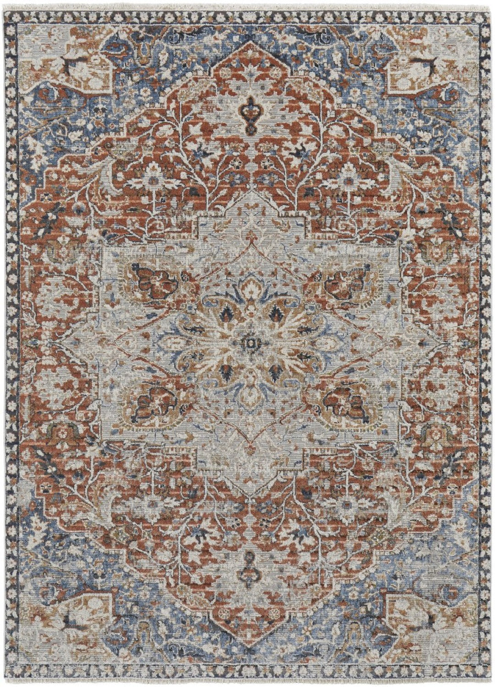 HomeRoots 12' Burnt Orange Floral Area Rug with Fringe - Durable Power-Loomed Design for Classic Elegance 12' X 15' 514036