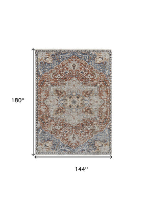HomeRoots 12' Burnt Orange Floral Area Rug with Fringe - Durable Power-Loomed Design for Classic Elegance 12' X 15' 514036