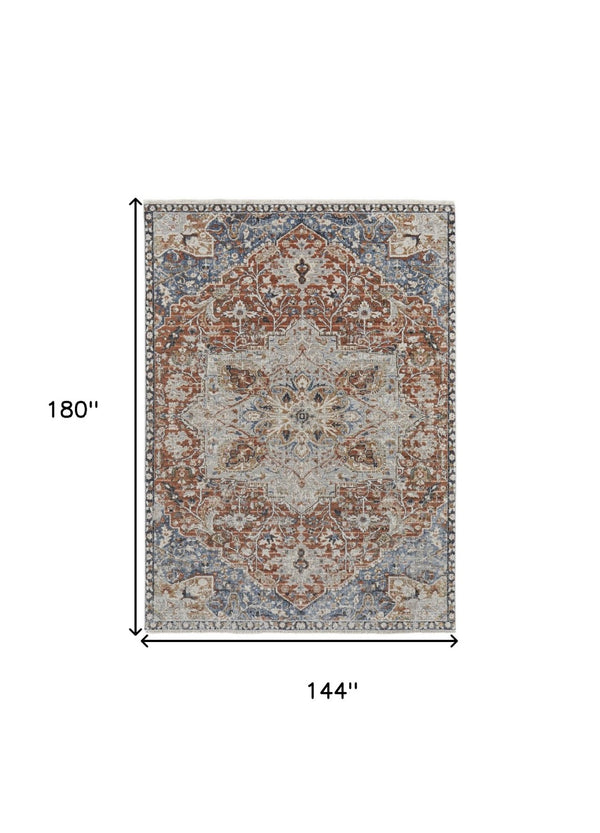 HomeRoots 12' Burnt Orange Floral Area Rug with Fringe - Durable Power-Loomed Design for Classic Elegance 12' X 15' 514036