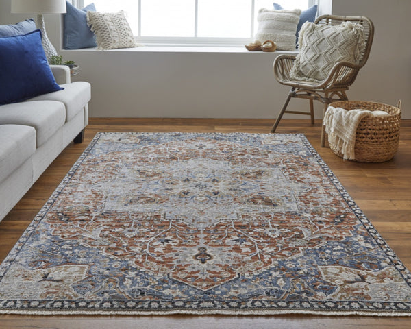 HomeRoots 12' Burnt Orange Floral Area Rug with Fringe - Durable Power-Loomed Design for Classic Elegance 12' X 15' 514036