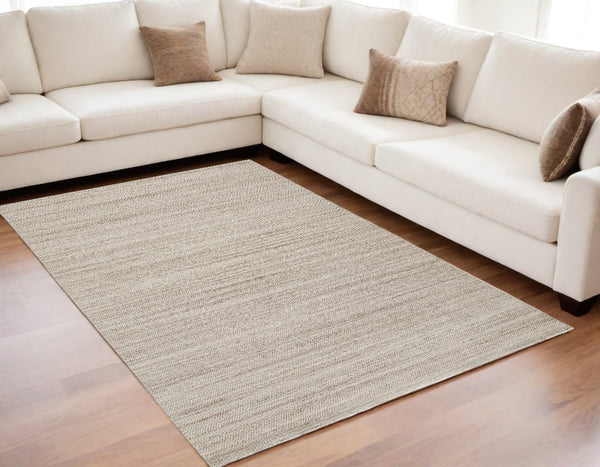 Homeroots 5' X 8' Ivory Wool Hand Woven Stain Resistant Area Rug Ivory Wool 514039