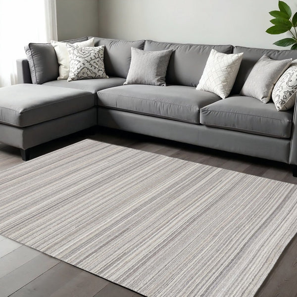 HomeRoots 5' Hand-Woven Wool Area Rug in Taupe & Gray – Elegant, Durable, and Perfect for Any Living Space 8' X 10' 514046