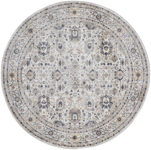 Homeroots 6' Tan Ivory And Blue Round Floral Stain Resistant Area Rug  Polypropylene 514086