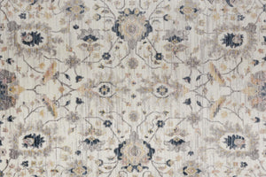Homeroots 6' Tan Ivory And Blue Round Floral Stain Resistant Area Rug  Polypropylene 514086