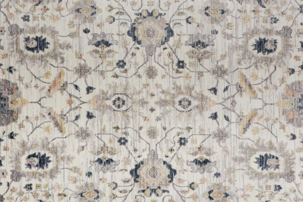 Homeroots 6' Tan Ivory And Blue Round Floral Stain Resistant Area Rug  Polypropylene 514086