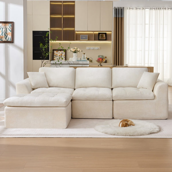 English Elm 110" Chenille Cloud Sectional Sofa Modular L-shape Deep Seat with Convertible Ottoman Beige W1521S00087