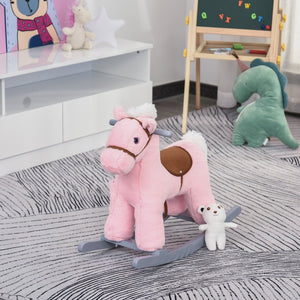 English Elm Qaba Plush Rocking Horse Ride on Toy for Toddlers with Sounds and Bear Companion W2225P200497