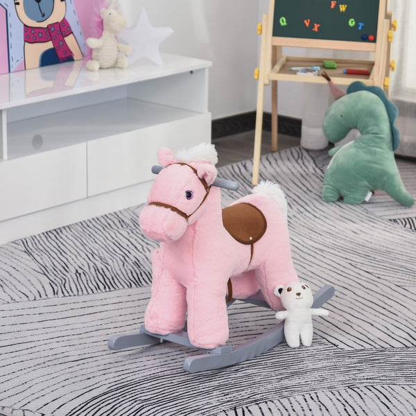 English Elm Qaba Plush Rocking Horse Ride on Toy for Toddlers with Sounds and Bear Companion W2225P200497