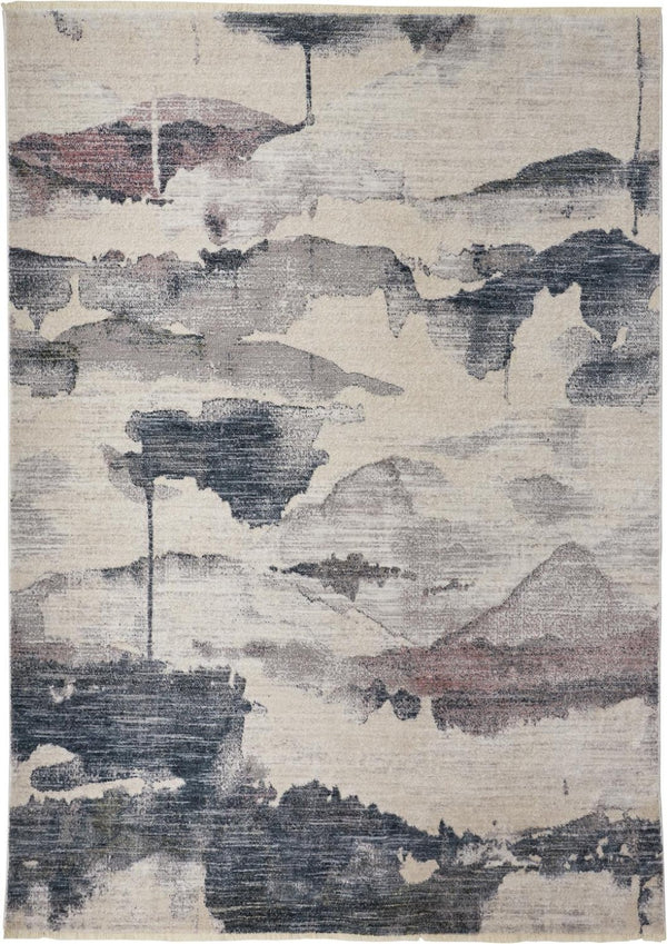 HomeRoots 9' Elegant Abstract Area Rug in Ivory, Blue, and Pink - Stain Resistant for Modern Homes & Families 9' X 13' 514104