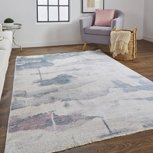 HomeRoots 9' Elegant Abstract Area Rug in Ivory, Blue, and Pink - Stain Resistant for Modern Homes & Families 9' X 13' 514104