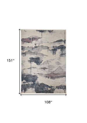 HomeRoots 9' Elegant Abstract Area Rug in Ivory, Blue, and Pink - Stain Resistant for Modern Homes & Families 9' X 13' 514104