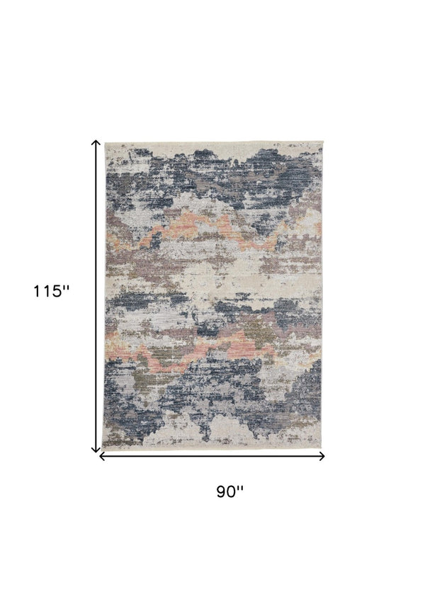 HomeRoots 8' Blue and Ivory Abstract Area Rug - Stylish, Durable, Non-Skid Design for Modern Living Spaces 8' X 10' 514117