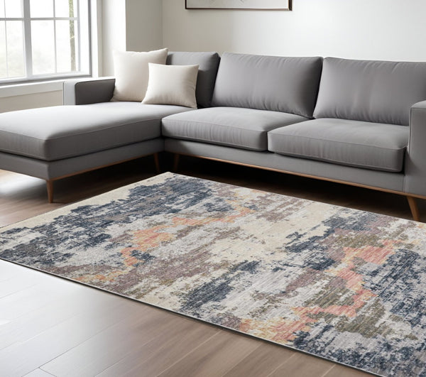 HomeRoots 8' Blue and Ivory Abstract Area Rug - Stylish, Durable, Non-Skid Design for Modern Living Spaces 8' X 10' 514117