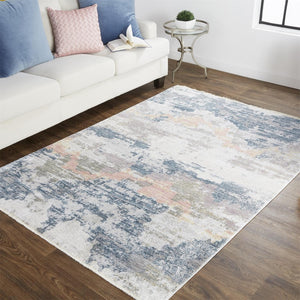 HomeRoots 8' Blue and Ivory Abstract Area Rug - Stylish, Durable, Non-Skid Design for Modern Living Spaces 8' X 10' 514117