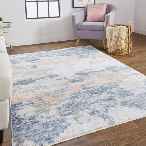 HomeRoots 8' Blue and Ivory Abstract Area Rug - Stylish, Durable, Non-Skid Design for Modern Living Spaces 8' X 10' 514117