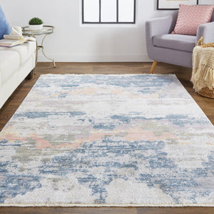 HomeRoots 8' Blue and Ivory Abstract Area Rug - Stylish, Durable, Non-Skid Design for Modern Living Spaces 8' X 10' 514117