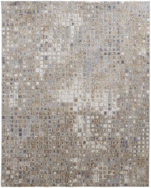 HomeRoots 4' Tan Ivory Blue Geometric Distressed Area Rug - Timeless Elegance for Modern & Classic Spaces 4' X 6' 514122