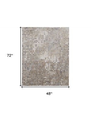 HomeRoots 4' Tan Ivory Blue Geometric Distressed Area Rug - Timeless Elegance for Modern & Classic Spaces 4' X 6' 514122
