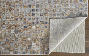 HomeRoots 4' Tan Ivory Blue Geometric Distressed Area Rug - Timeless Elegance for Modern & Classic Spaces 4' X 6' 514122