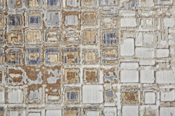 HomeRoots 4' Tan Ivory Blue Geometric Distressed Area Rug - Timeless Elegance for Modern & Classic Spaces 5' X 8' 514123