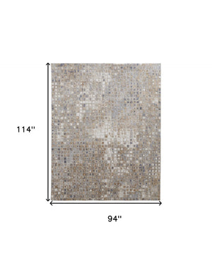 HomeRoots 4' Tan Ivory Blue Geometric Distressed Area Rug - Timeless Elegance for Modern & Classic Spaces 8' X 10' 514124