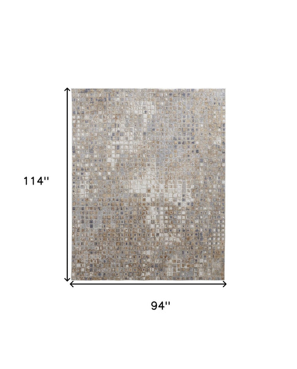 HomeRoots 4' Tan Ivory Blue Geometric Distressed Area Rug - Timeless Elegance for Modern & Classic Spaces 8' X 10' 514124