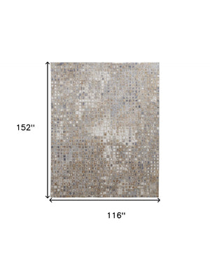 HomeRoots 4' Tan Ivory Blue Geometric Distressed Area Rug - Timeless Elegance for Modern & Classic Spaces 10' X 13' 514125