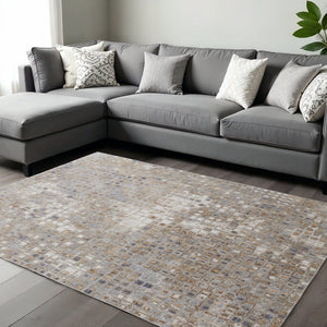 HomeRoots 4' Tan Ivory Blue Geometric Distressed Area Rug - Timeless Elegance for Modern & Classic Spaces 10' X 13' 514125