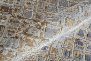HomeRoots 4' Tan Ivory Blue Geometric Distressed Area Rug - Timeless Elegance for Modern & Classic Spaces 10' Runner 514126